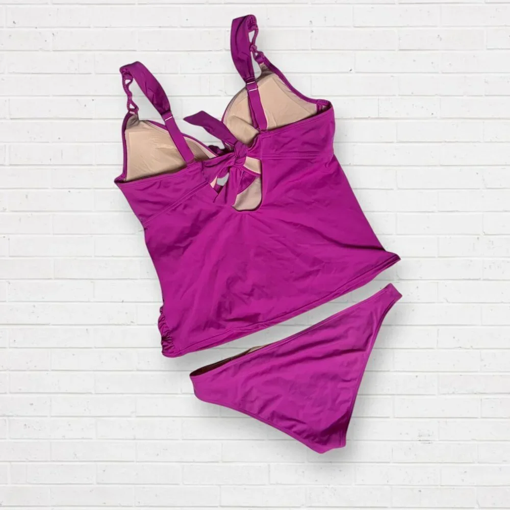 SWIMSUITS FOR ALL Pink 2-PC Underwire Keyhole Tankini Top & Bikini Bottom Set 18 - Picture 2 of 12